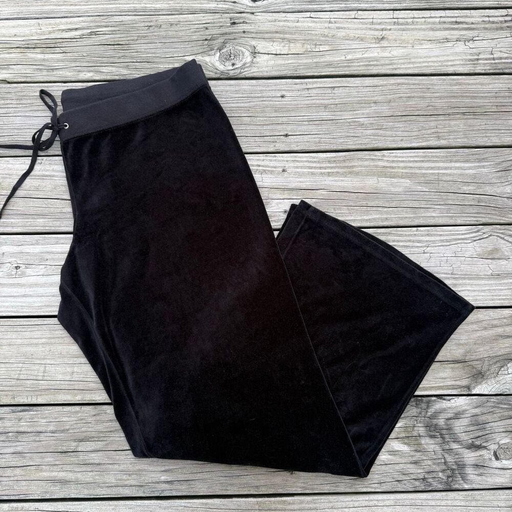 Y2K Juicy Couture Black Velour Wide Leg Drawstring Pants 2X
